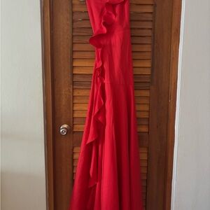 Elegant Red Ruffle Dress